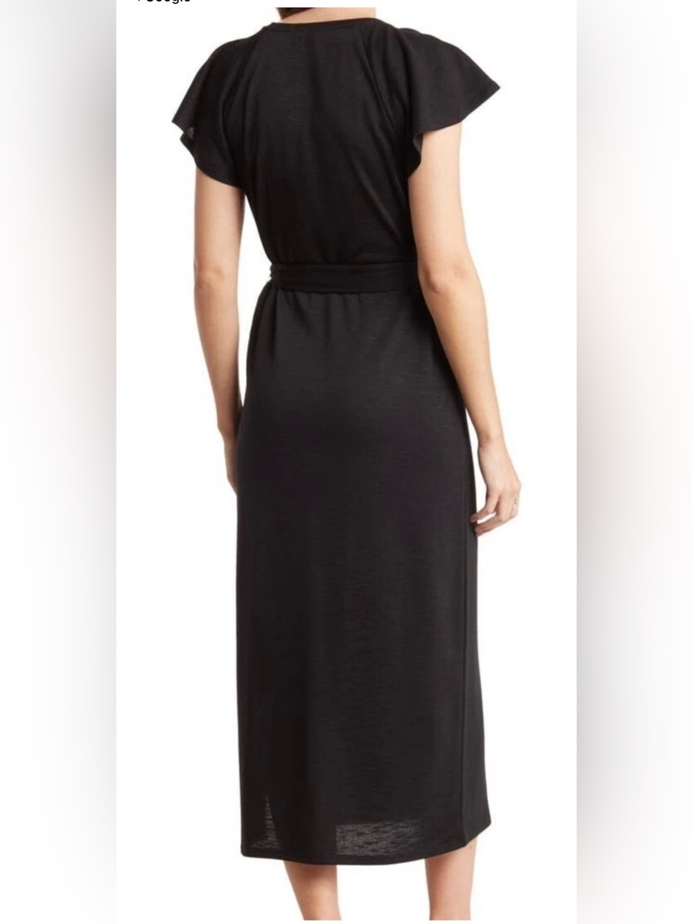 Paige blossom flutter sleeve belted light weight knit midi dress black sz m - Picture 2 of 9